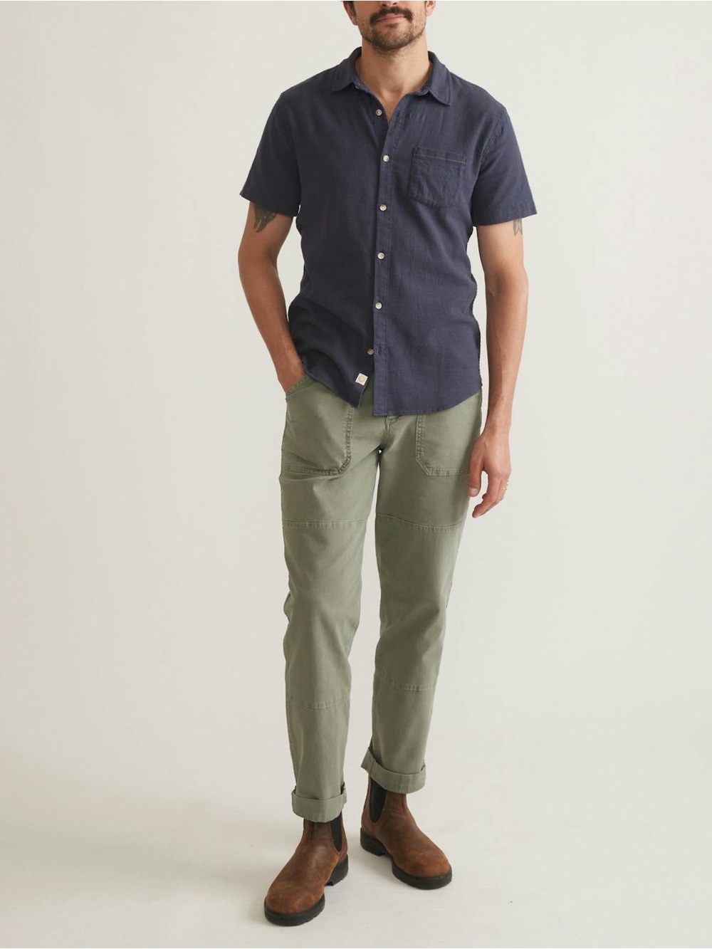 Marine Layer Classic Stretch Selvage Short Sleeve Shirt / Indigo - Picture 3 of 14